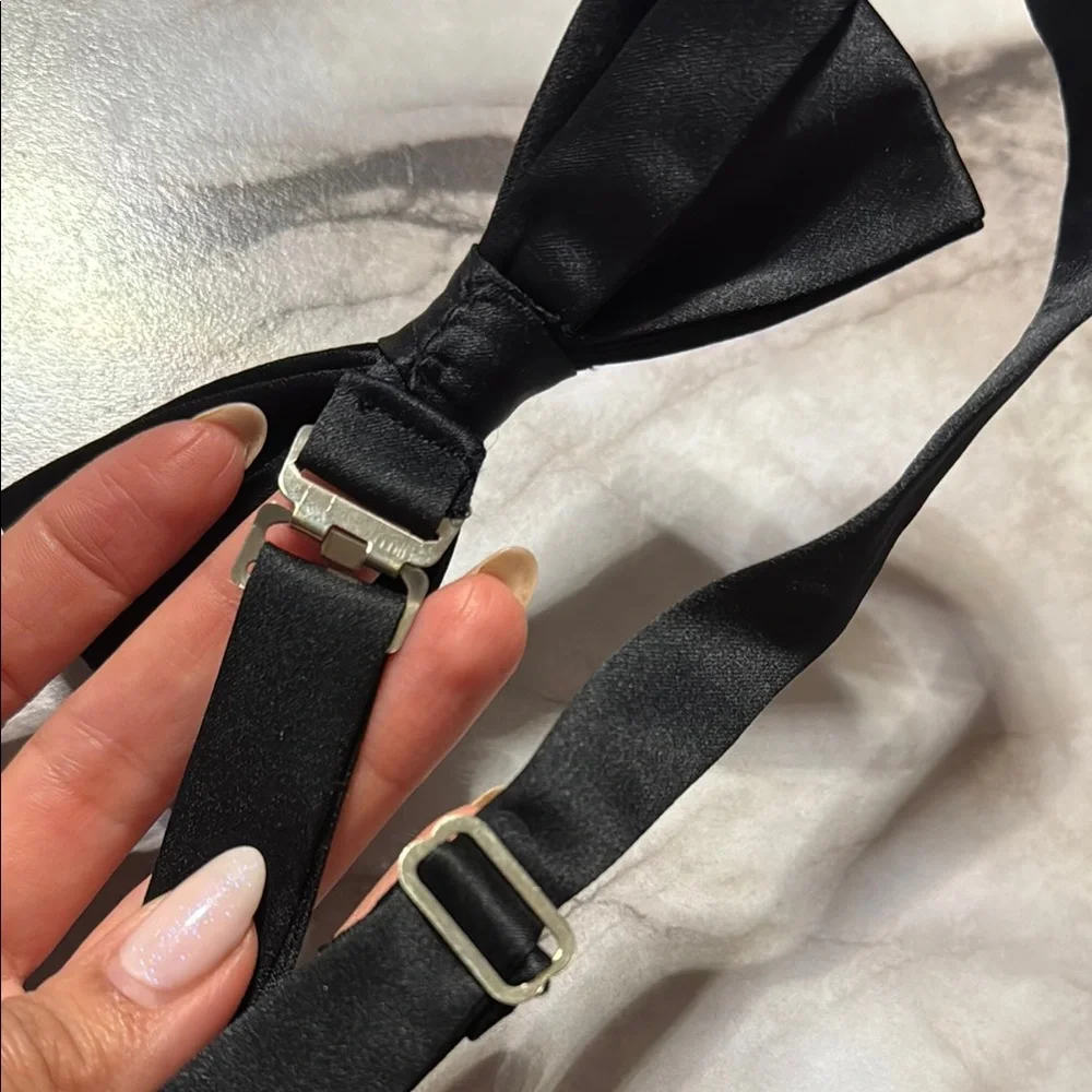 Elegant Black Satin Bow Tie adjustable